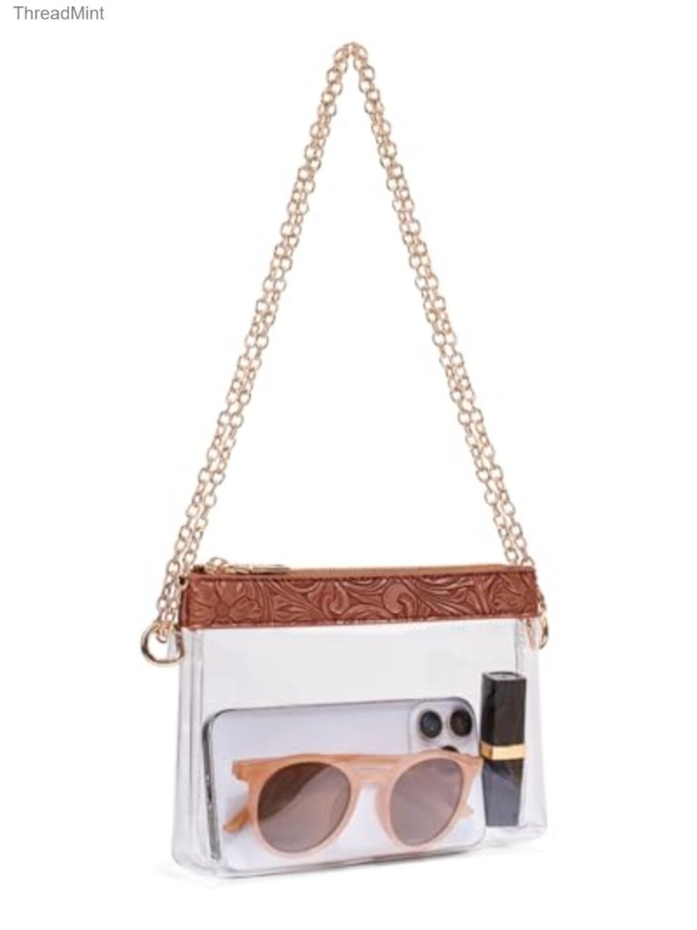 Clear Stadium Approved Crossbody Bag with Adjustable Chain Strap, Waterproof PVC
